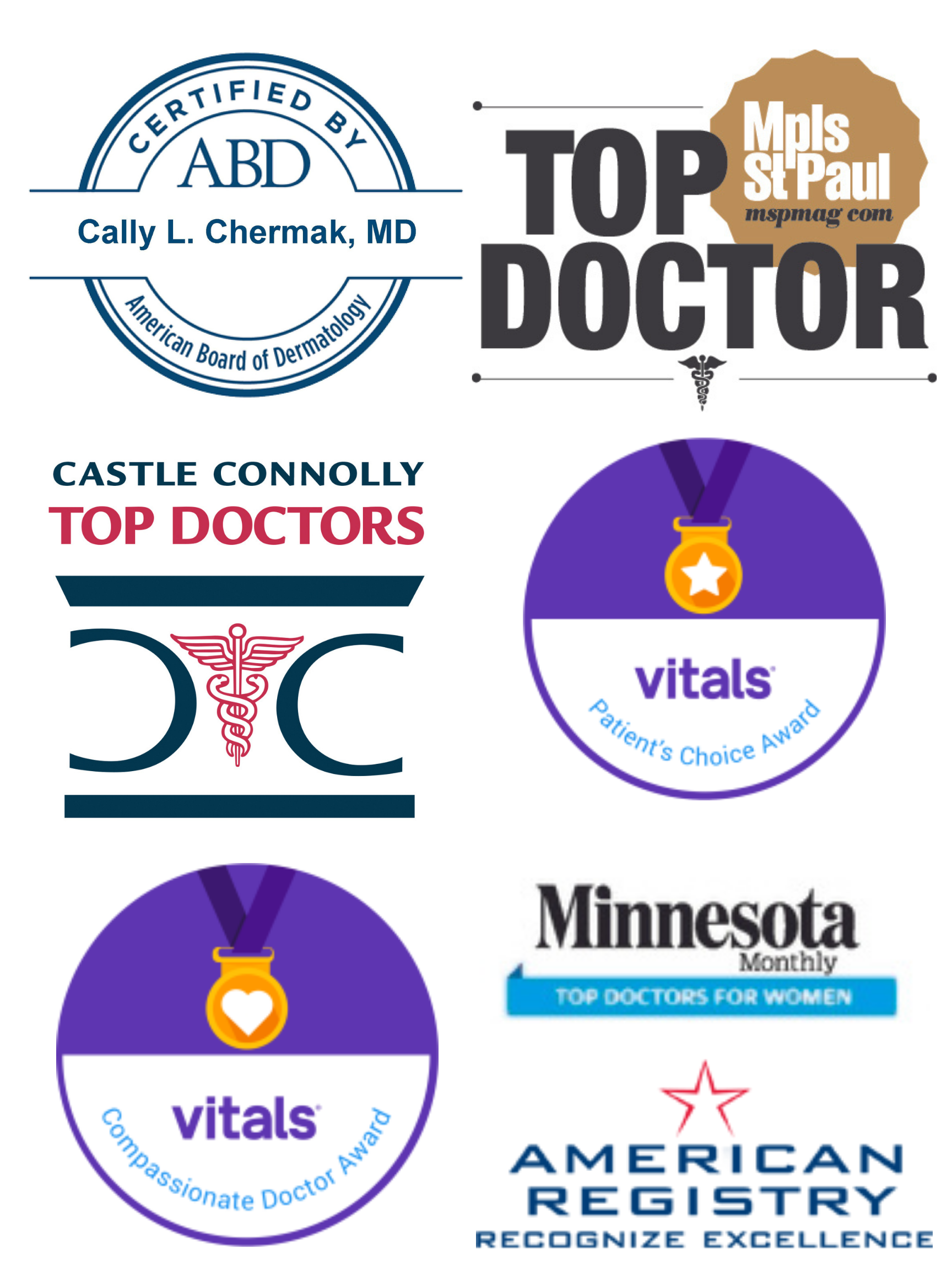 A compilation of medical and healthcare-related accolades, featuring various logos and symbols that represent awards and recognitions given to top doctors and medical practitioners.