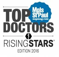 Award emblem for top doctors rising stars edition 2016 by mpls.st.paul magazine.