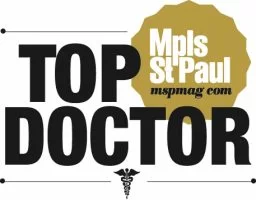 Emblem signifying a top doctor accolade from minneapolis st. paul, as seen on mspmag.com, featuring a medical caduceus symbol.