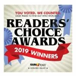 Announcement of the 2019 readers choice awards winners with a celebratory design featuring ribbons and a promise of revealed winners inside the publication.