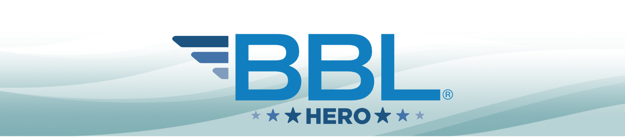 The image shows a logo with the text bbl hero in bold, uppercase letters, accompanied by five stars arranged in an ascending diagonal pattern from left to right. the logo appears to be related to a brand or product entitled bbl hero, registered with a trademark symbol. the background features an abstract wave-like design in shades of blue, giving it a calm and professional aesthetic.