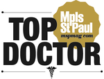 Logo of top doctor accolade featuring the abbreviations for minneapolis and saint paul with a medical caduceus symbol.